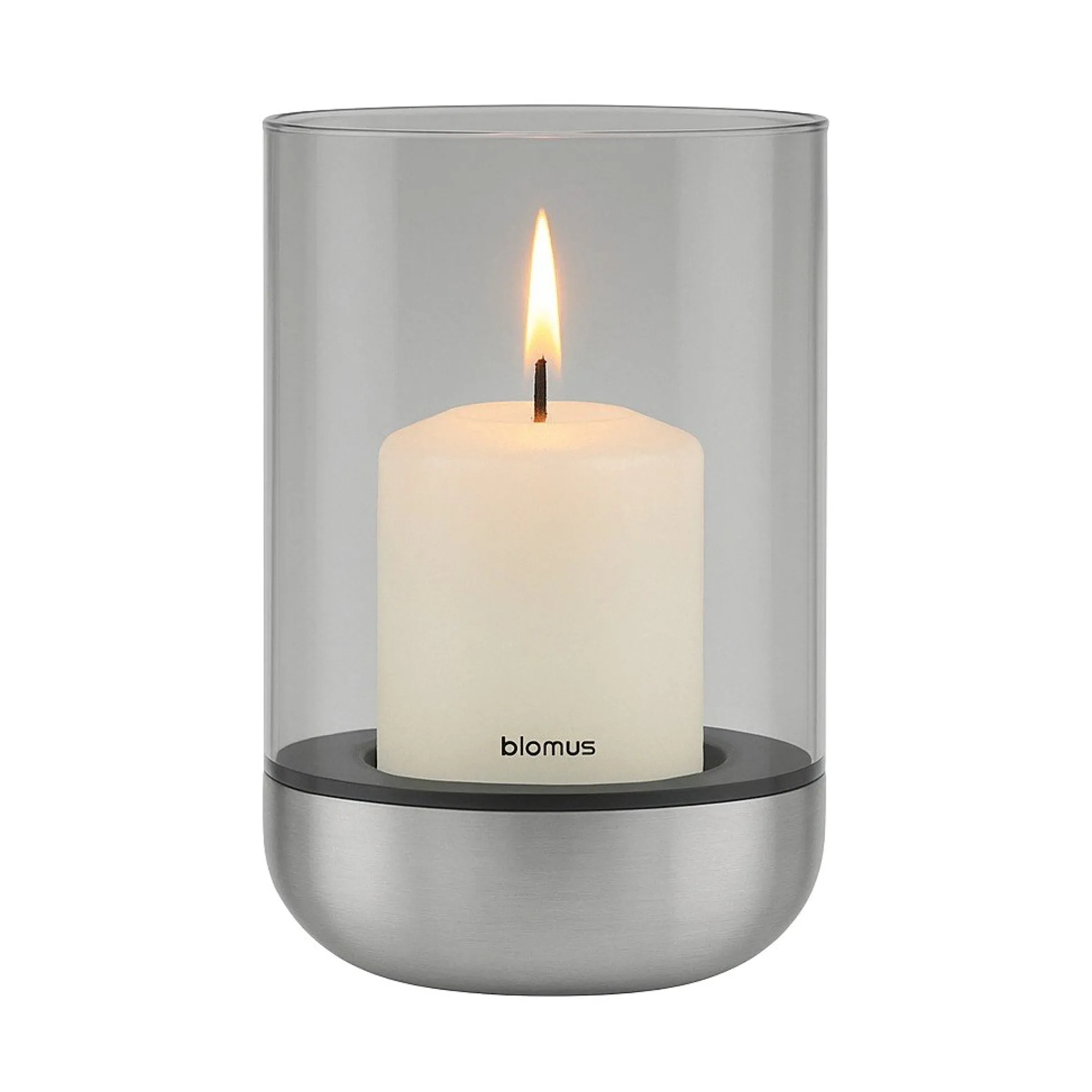 Windlicht -CALMA- Edelstahl matt, Glas Smoke Size L (exkl. Kerze)