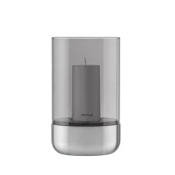 Windlicht -CALMA- Edelstahl matt, Glas Smoke Size M (exkl. Kerze)