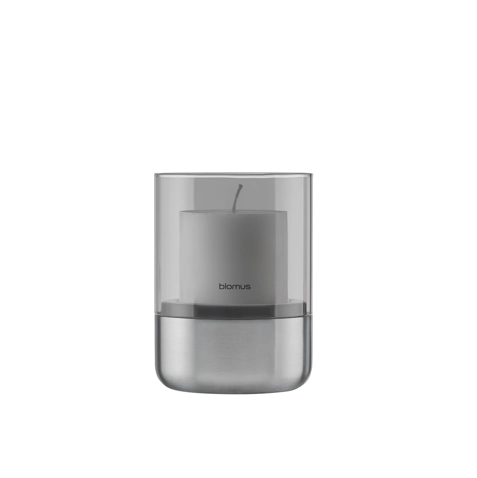 Windlicht -CALMA- Edelstahl matt, Glas Smoke Size S (exkl. Kerze)