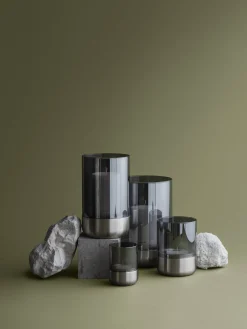 Windlicht -CALMA- Edelstahl matt, Glas Smoke Size L (exkl. Kerze)